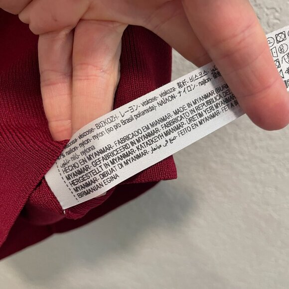 Zara Wine Burgundy Red Knit Cutout Square Neck Stretchy Top Small - Picture 4 of 6